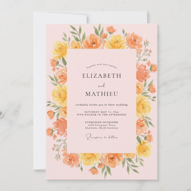 Peach Airy Summer Wedding Invitation (Front)