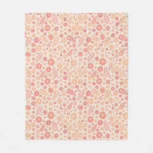 Peach Airy Wildflower Meadow Pattern Fleece Blanket