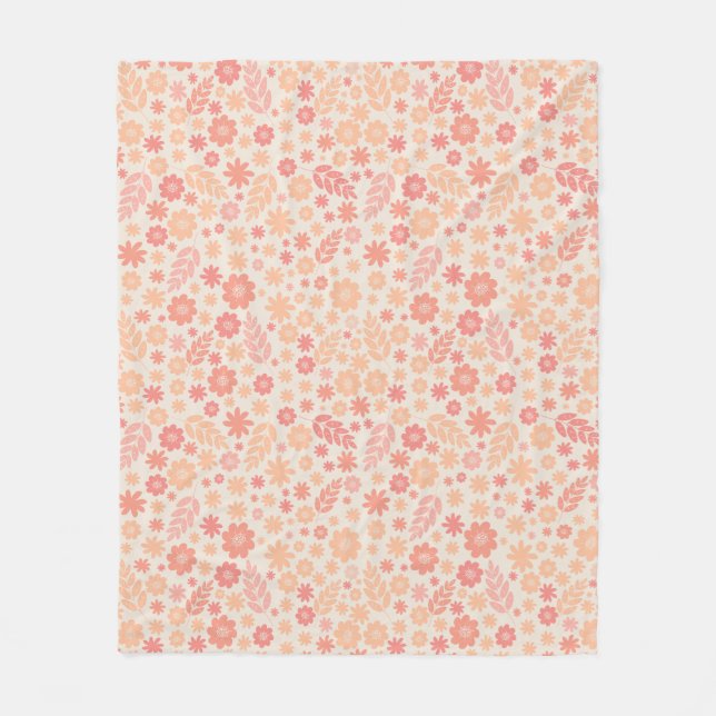 Peach Airy Wildflower Meadow Pattern Fleece Blanket (Front)