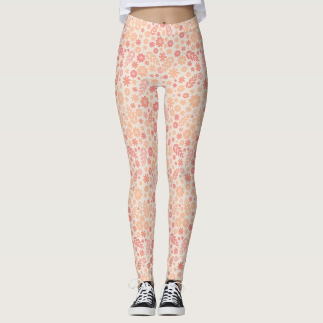 Peach Airy Wildflower Meadow Pattern Leggings (Front)