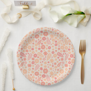 Peach Airy Wildflower Meadow Pattern Paper Plate