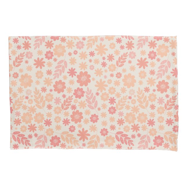 Peach Airy Wildflower Meadow Pattern Pillowcase (Front)