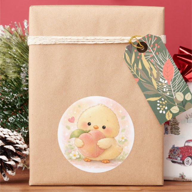 Peach Alma Chick Classic Round Sticker (Holiday)