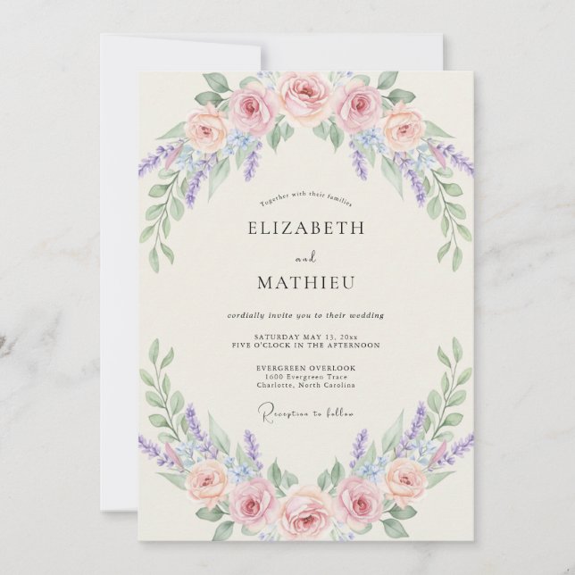 Peach Amethyst Bloom Wedding Invitation (Front)