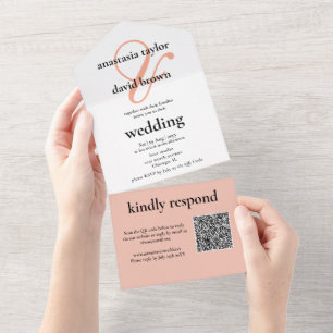 Peach Ampersand QR Code   All In One Invitation