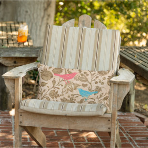 Peach and Aqua Vintage Modern Floral Bird Pattern Lumbar Pillow