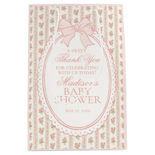 Peach and Beige Fancy Floral Baby Shower Favor Medium Gift Bag