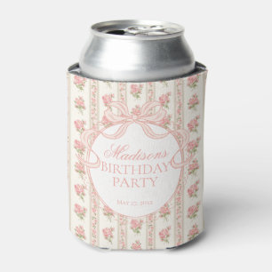 Peach and Beige Fancy Floral Birthday Party Favor Can Cooler