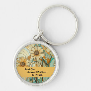 Peach and Beige Floral Abstract Keychain