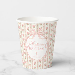 Peach and Beige Vintage Fancy Floral Baptism Paper Cups
