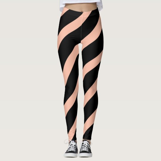 Peach and Black Diagonal Stripes Leggings