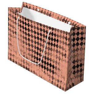 Peach and Black Distressed Harlequin Large Gift Bag