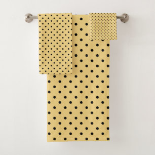 Peach and Black Polka dots Bath Towel Set