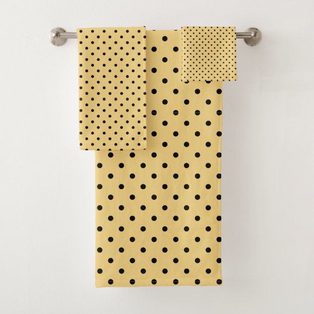 Peach and Black Polka dots Bath Towel Set (Insitu)