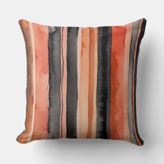 peach and black stripes throw pillow (Front)