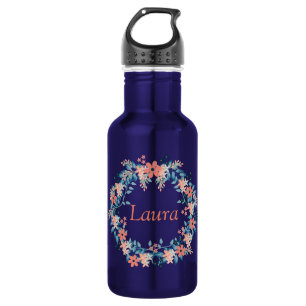Peach and Blue Floral Wreath 532 Ml Water Bottle