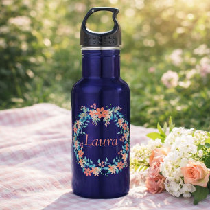 Peach and Blue Floral Wreath 532 Ml Water Bottle