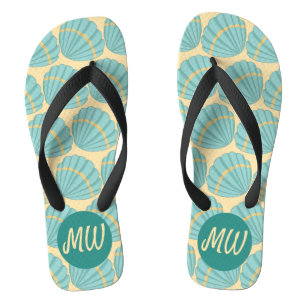 Peach and Blue Sea Shell Pattern Flip Flops