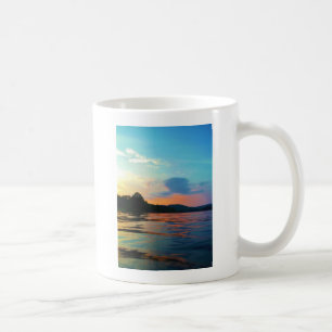 Peach and Blue Sunset on mountain Lake Coffee Mug