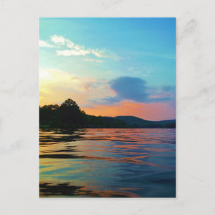 Peach and Blue Sunset on mountain Lake Postcard