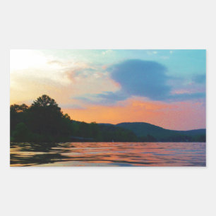 Peach and Blue Sunset on mountain Lake Sticker