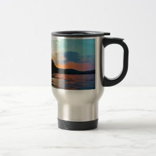 Peach and Blue Sunset on mountain Lake Travel Mug