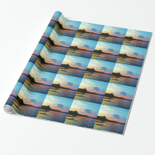 Peach and Blue Sunset on mountain Lake Wrapping Paper