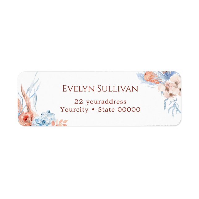 Peach and blue tropical return address label (Front)