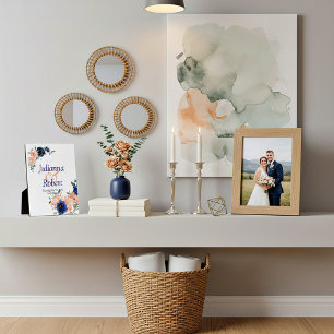 Peach and blue watercolor floral  wedding plaque