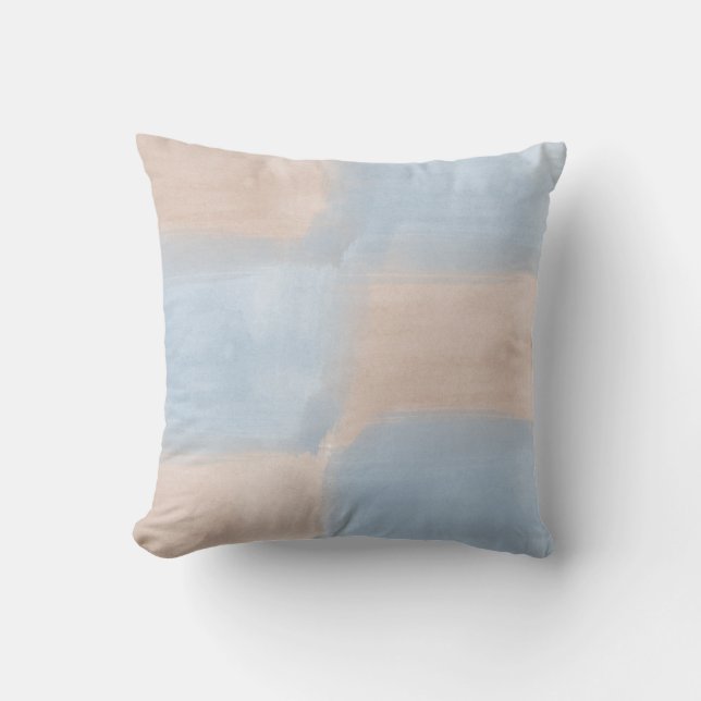 Peach and Blue Watercolor Throw Pillow (Front)