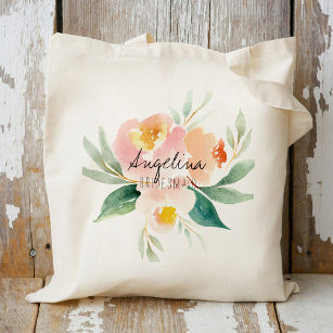 Peach and blush floral bridesmaid gift tote bag