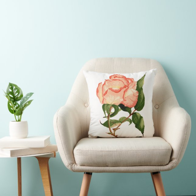 Peach and blush rose watercolorThrow Pillow (Chair)
