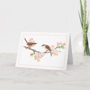 Peach and Brown Birds on an Appleblossom Branch Card
