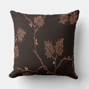 Peach and Brown Botanical Throw Pillow