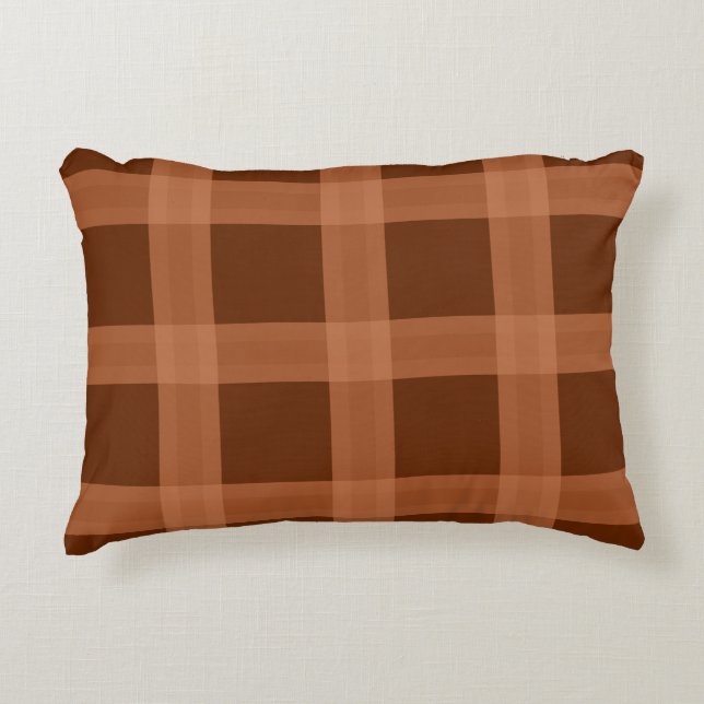 Peach And Brown Plaid Pattern Throw Pillow (Front)