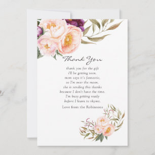 Peach and Burgundy Floral Baby Shower Thank You Card