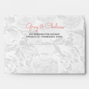 Peach and Coral Flowers Floral Wedding Envelopes