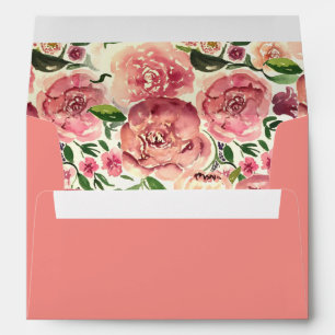 Peach and Coral Flowers Floral Wedding Envelopes