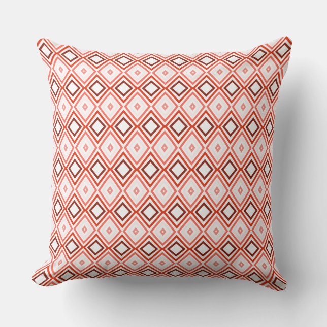 Peach And Coral Patterned Throw Pillow (Front)