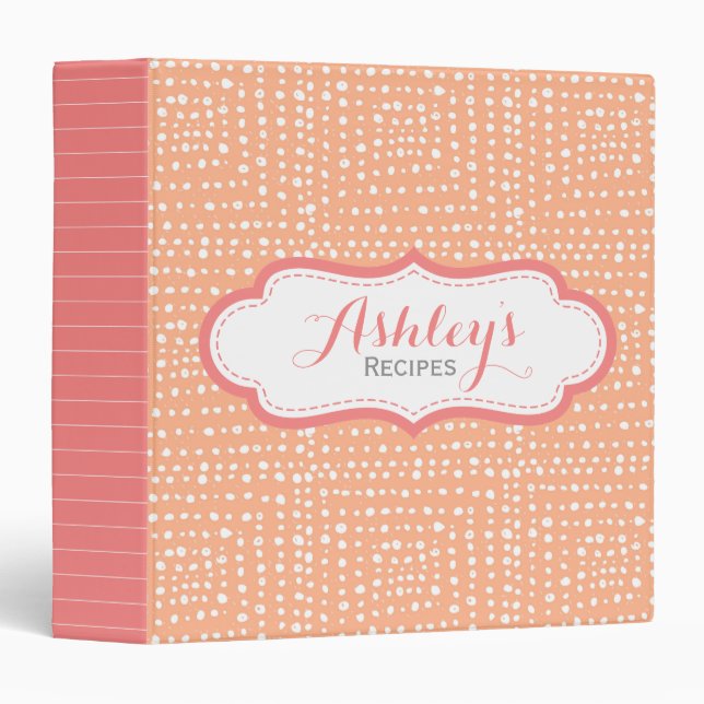 Peach and Coral Pink Dot Pattern Girly Binder (Front/Spine)