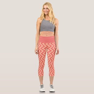 Peach and Cranberry Chevron Capri Leggings