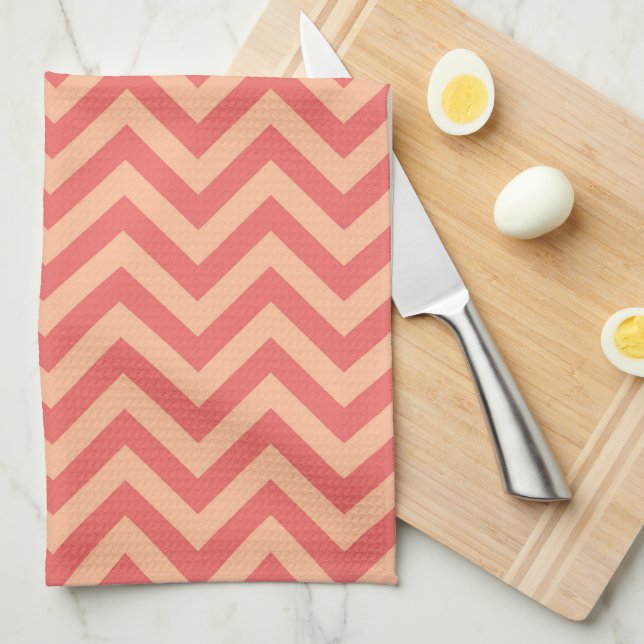 Peach and Cranberry Chevron Kitchen Towel (Quarter Fold)