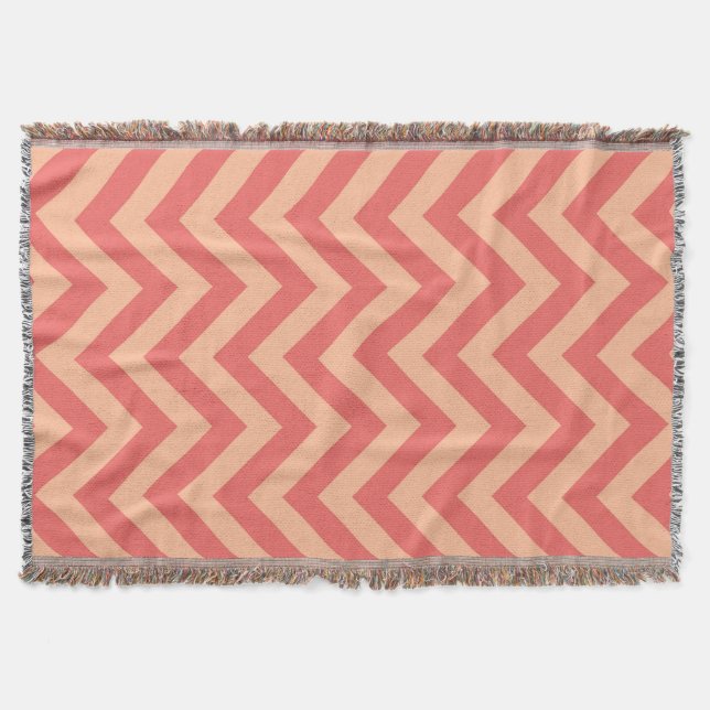 Peach and Cranberry Chevron Throw Blanket (Front)