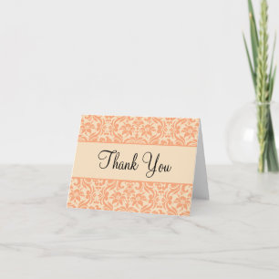Peach and Cream Damask Custom Thank You Card