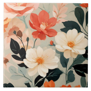 Peach and Cream floral blossoms Tile