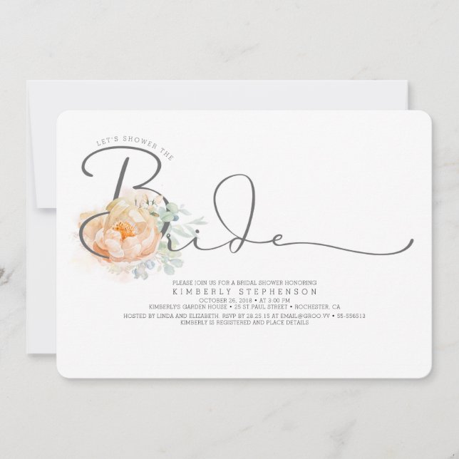 Peach and Cream Floral Script Bridal Shower Invitation (Front)