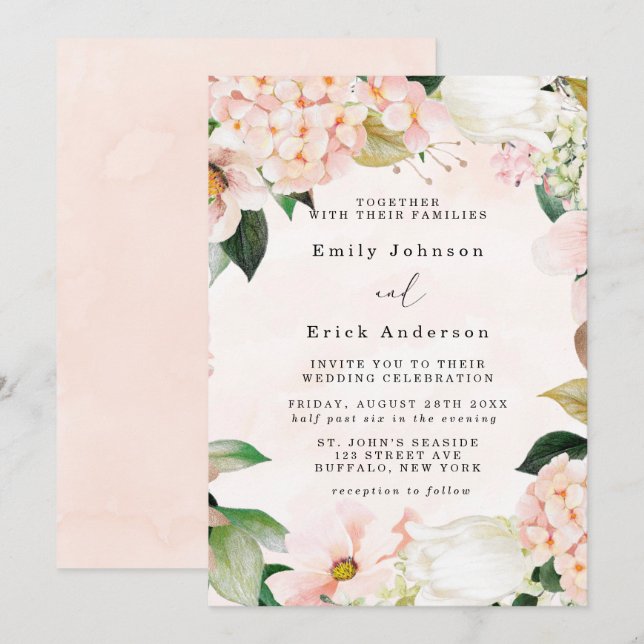 Peach and Cream Hydrangeas Tulip Wedding Invitation (Front/Back)