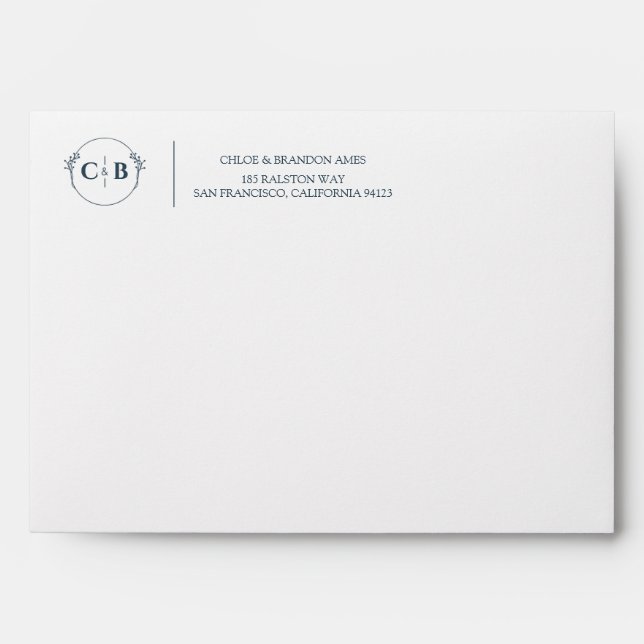 Peach and Cream striped Monogram Self Addressed  Envelope (Front)