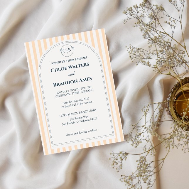 Peach and Cream Striped Wedding Invitation (Creator Uploaded)