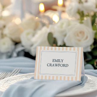 Peach and Cream Striped Wedding Place Card